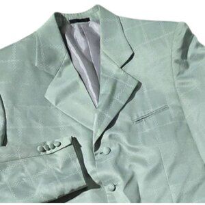 Stacy Adams Soft Green 2-Piece Mens Suit Blazer Trousers Checkered Vtg Size 44L